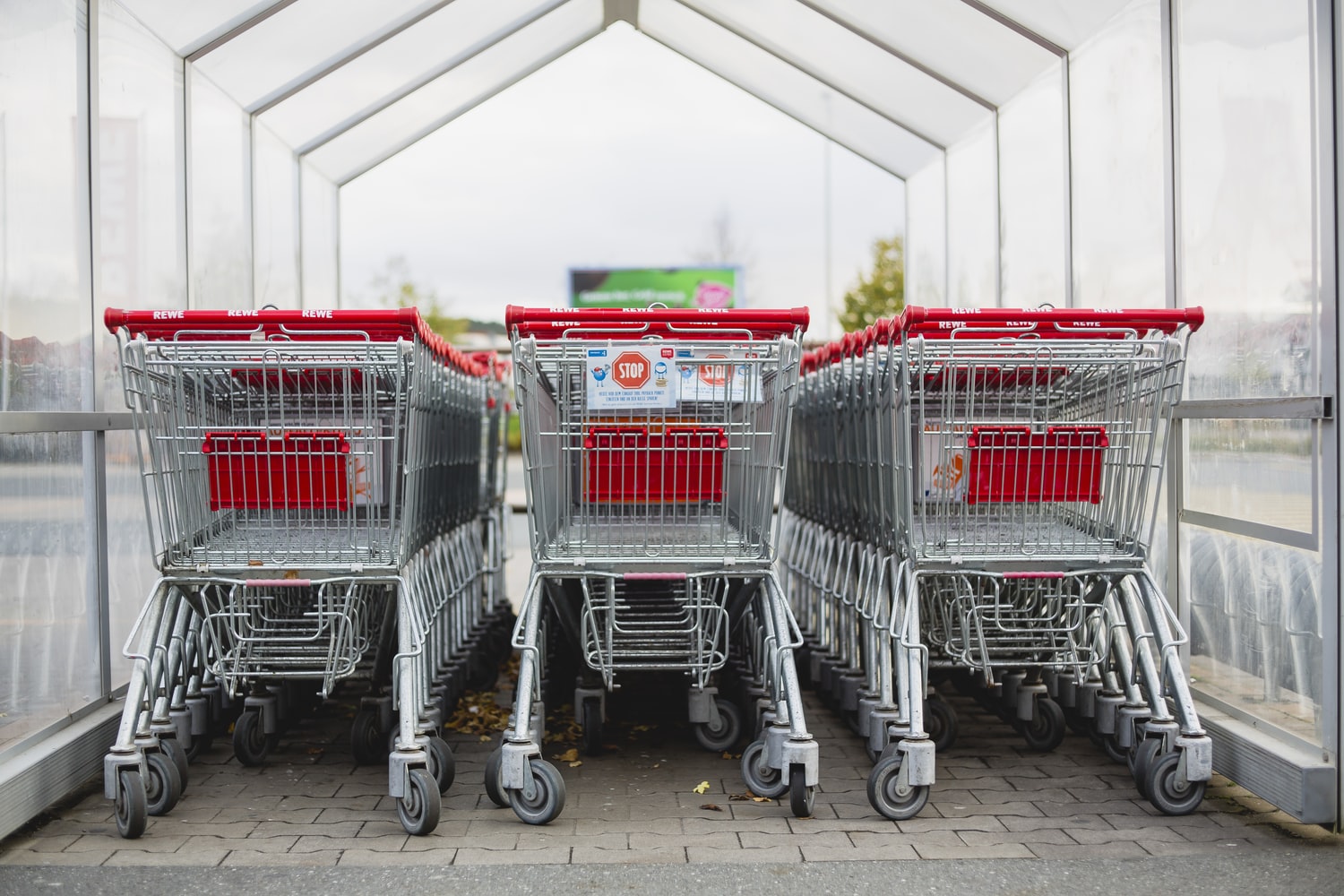 Shoppingvagnar står i rad