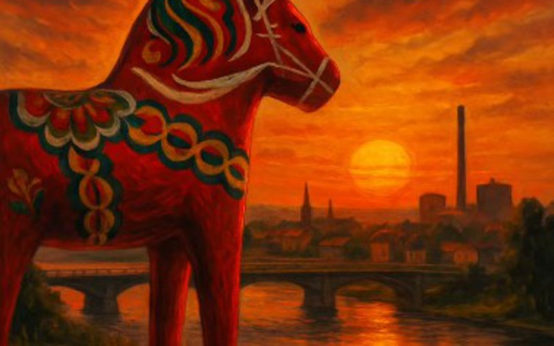 Dalahästen, bruket och Dalälven.