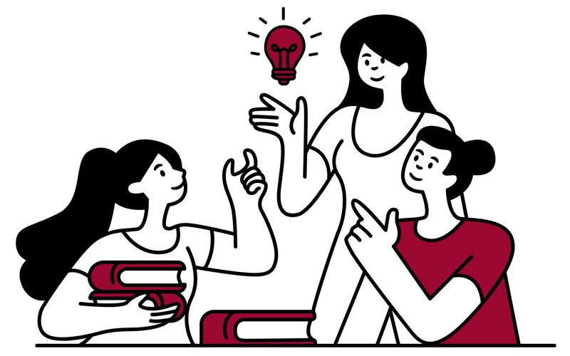 Illustration på personer som gemensamt kommer på en idé