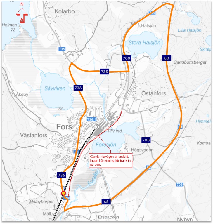 Kartbild över avstängd korsning