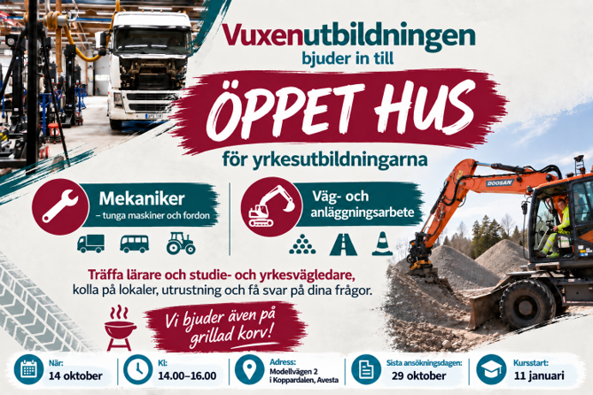 Öppet hus Tungmek och Väg och anläggning 2026