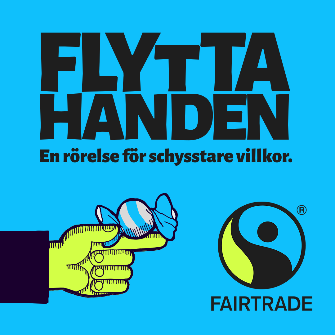 Bild på en hand som håller i en godisbit