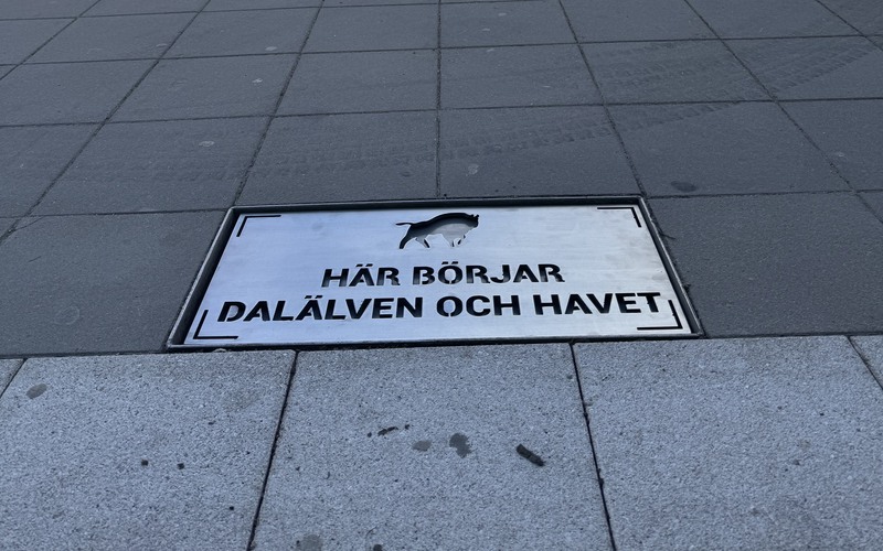 Den första plattan ligger på sin plats utanför entren till Avesta galleria. Foto: Erica Hallgren. Avesta kommun.