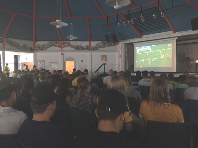 Det var näst intill fullsatt i Avestaparken när kvartsfinalen i årets VM visades på stor skärm.