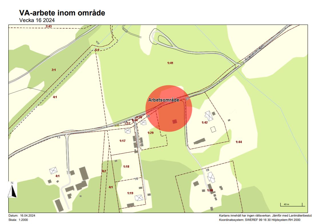 Arbetsområde VA-arbete Ängsbacksvägen 18 och 20