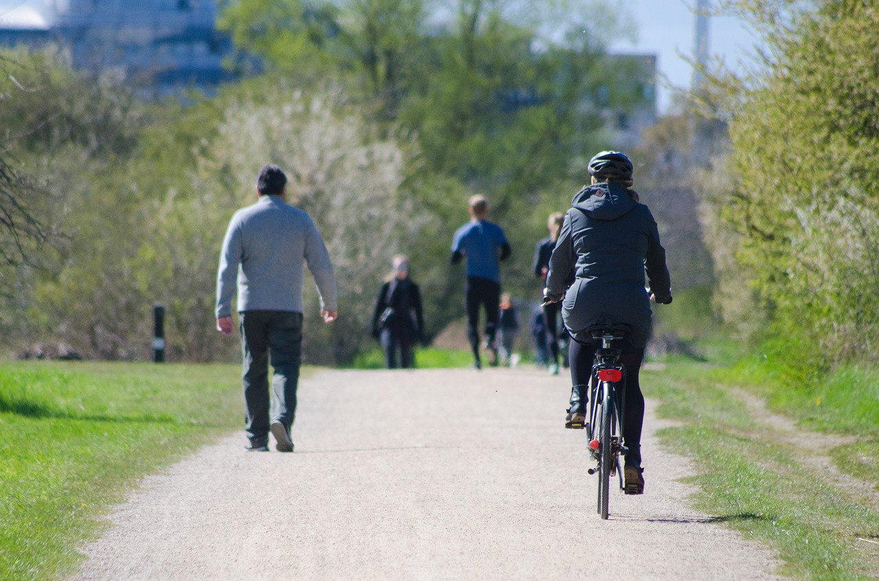 gående och cyklister på en parkväg