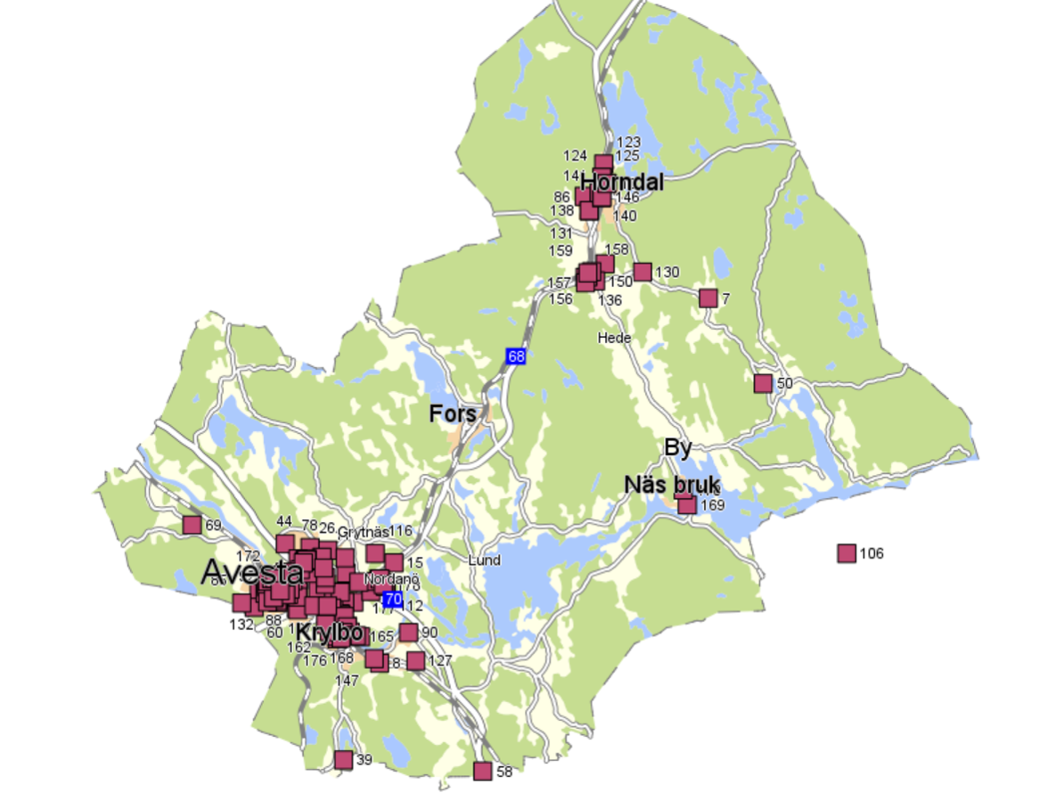 Bild över utmärkta platser i Avesta kommun