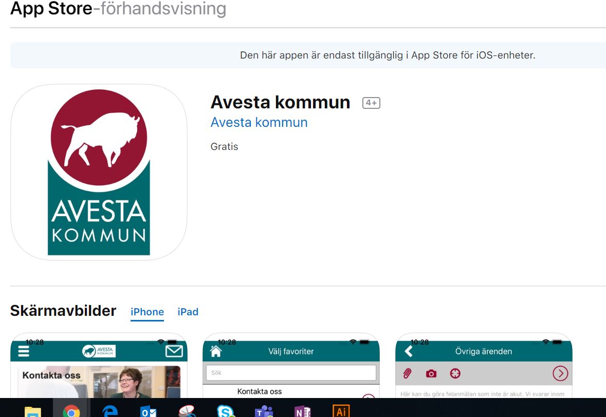 Avesta kommuns app på plats där appar finns.